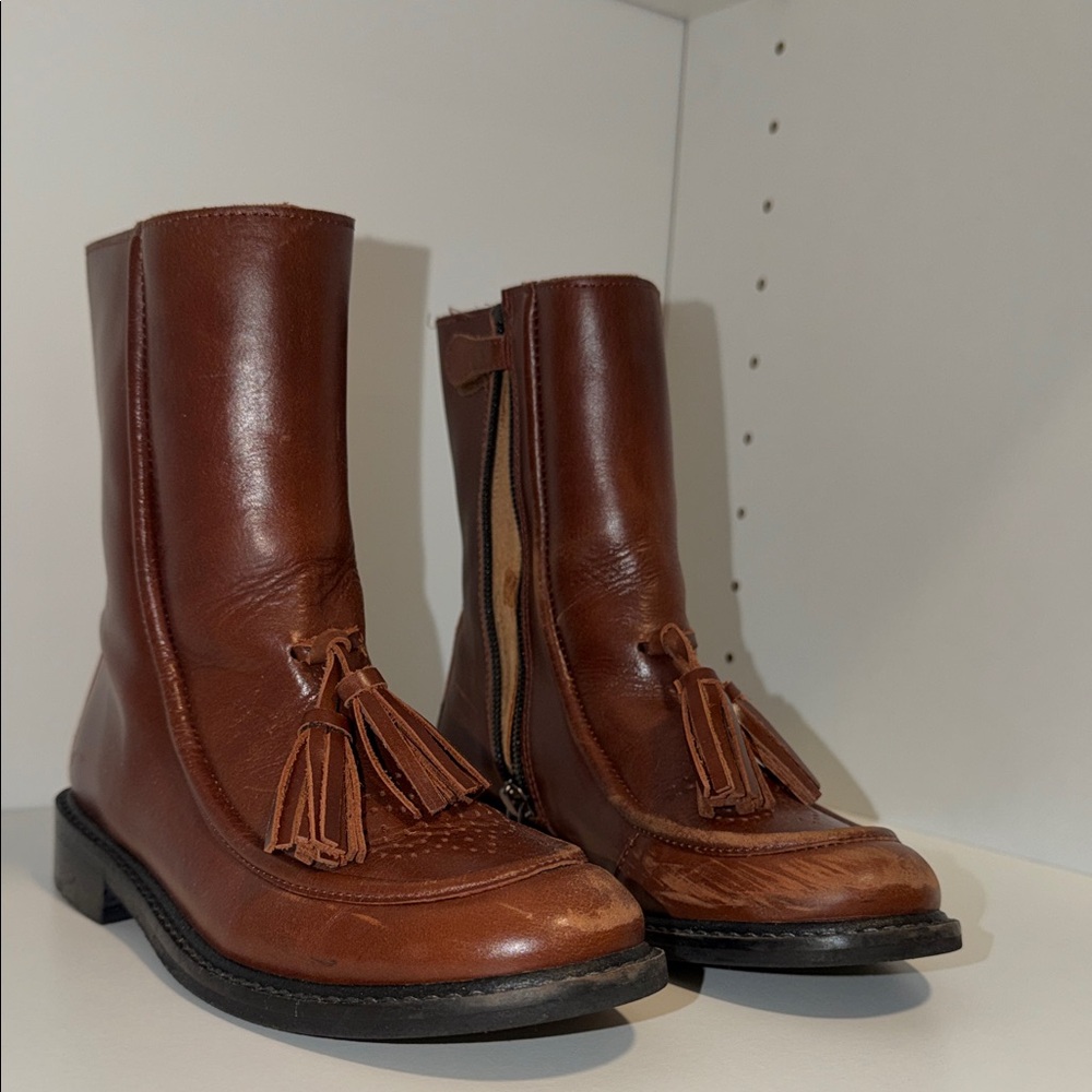 Classic Brown Leather Tassel Boots